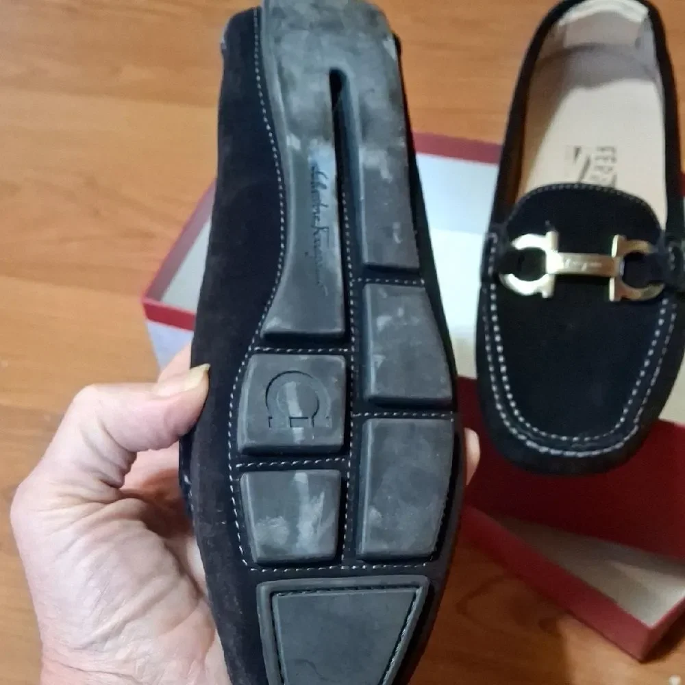 Salvatore Ferragamo Suede Loafers with Gold Buckle